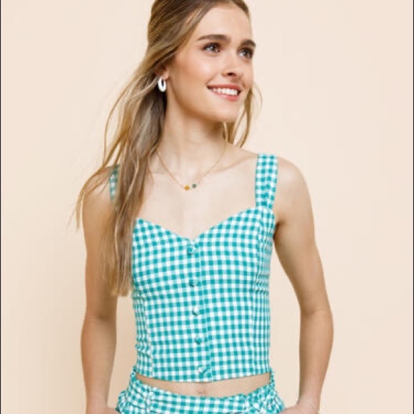 Women gingham blue turquoise green shorts size xsmall - Picture 4 of 11